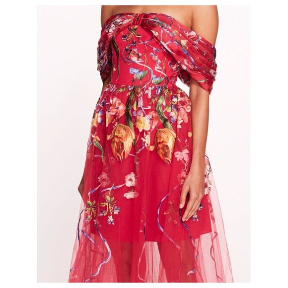 Marchesa Notte Women's Ribbons Tulle Midi Dress in Pink - Picture 3 of 12